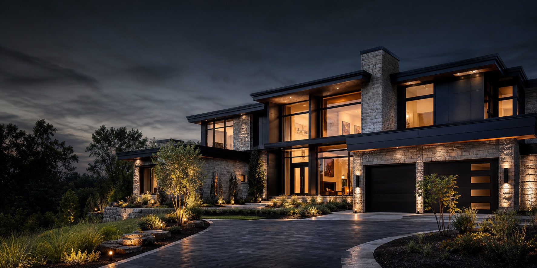 Modern luxury home at dusk